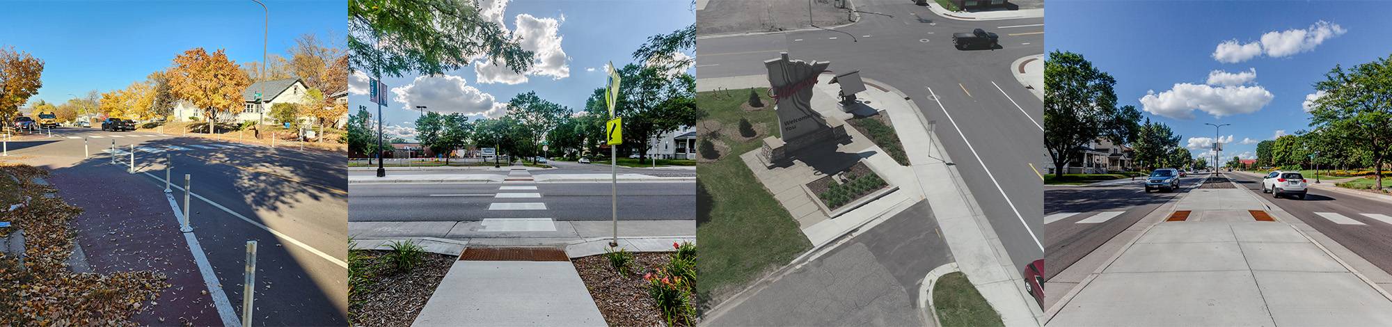 Four images of ADA intersections and roadway features